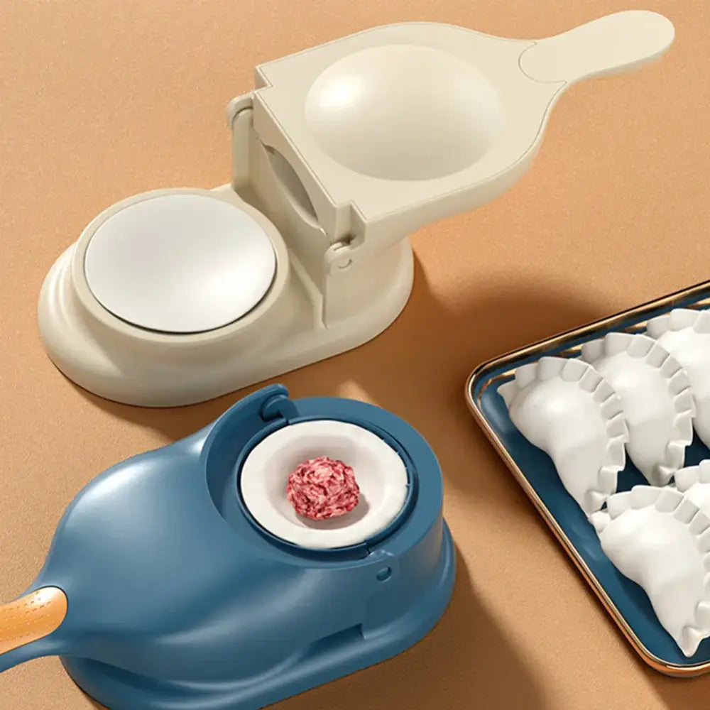 Blue and white dumpling maker with wooden handle from yellow and blue 2-in-1 dumpling maker set kitchen tool