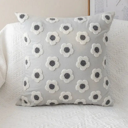 Gray cushion pillow cover with embroidered white and gray daisy floral embroidery for living room decorbites daisy floral