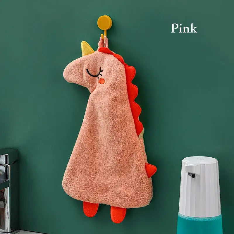 Pink plush unicorn hand towel with yellow horn red mane and feet from decorbites cartoon animal hand collection