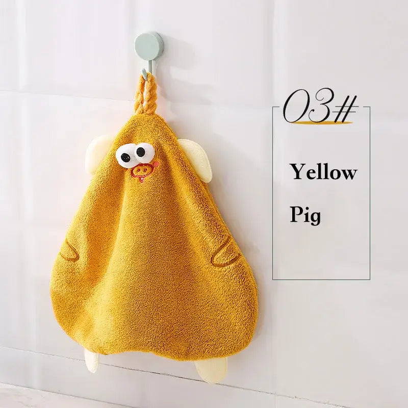 Yellow and gray decorbites cartoon animal hand towel plush soft fabric pig shape for kitchen dishcloth use