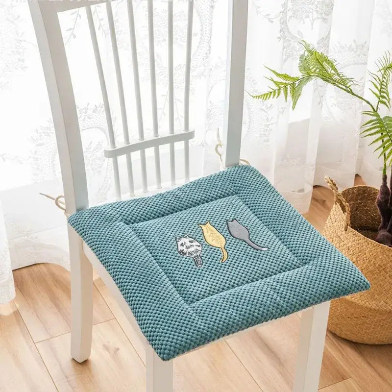 Teal textured seat cushion with decorbites cartoon embroidered cat designs for dining room decorbites cartoon embroidered seat