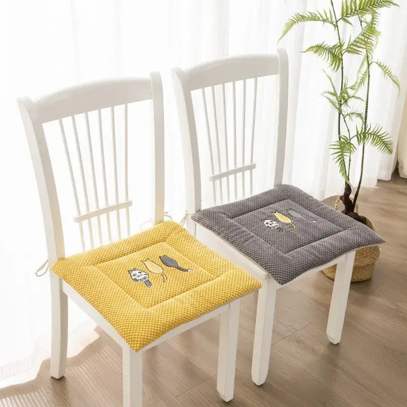 Yellow and gray cartoon embroidered seat cushions featuring cat designs for dining room decorbites cartoon embroidered pads