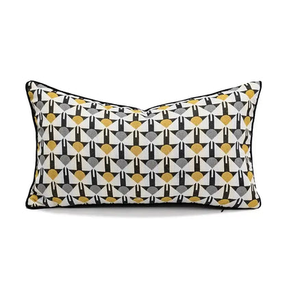 Rectangular yellow and white geometric elephant cushion cover with black gray and mustard pattern for living room decorbites decor