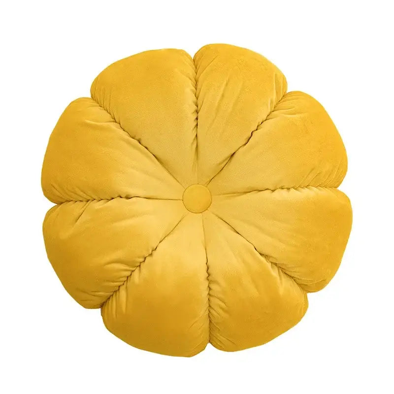 A mustard-yellow velvet flower cushion with eight petals complements decorbites geometric elephant cushion cover