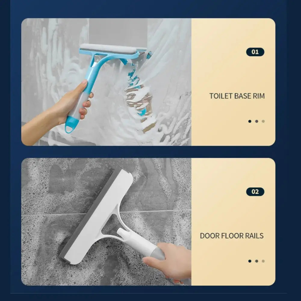 Blue and white cleaning brush squeegee with soft rubber blade for bathroom tiles by decorbites glass cleaning brush