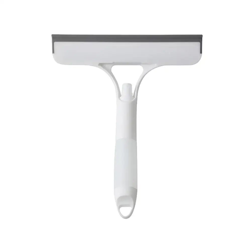 Yellow and white glass cleaning brush squeegee with white plastic body gray rubber edge and ergonomic handle for bathroom tiles