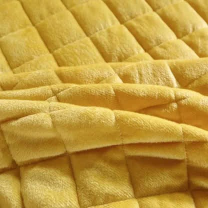 Soft golden-yellow diamond quilted decorbites crystal velvet bedspread set with plush texture and lace skirt