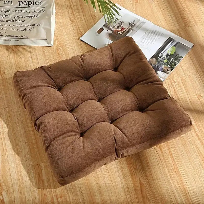 Brown corduroy square floor pillow with tufted design for living room decorbites inyahome square meditation cushion