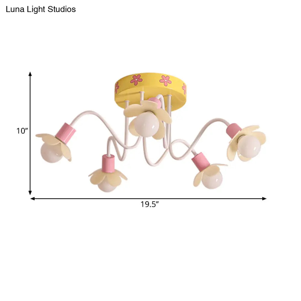 DecorBites™ DecorBites™ Yellow Flower Children Flush Mount Chandelier - Contemporary Semi Flush Ceiling Light with 5 Metal Bulbs