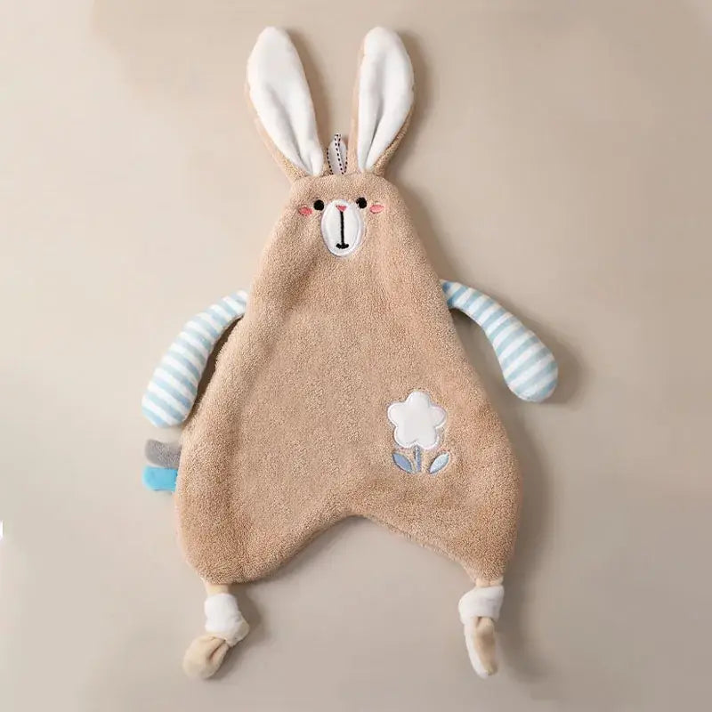 Soft beige plush bunny hand towel with white ears and embroidered flower from decorbites cartoon animals hand collection