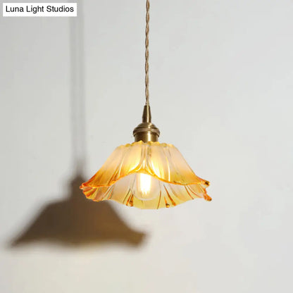 Yellow Glass Flower Ceiling Pendant Light - Industrial Style for Restaurants