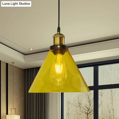 Yellow Glass Industrial Hanging Pendant Light for Living Room Ceiling