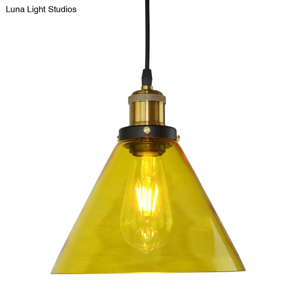 Yellow Glass Industrial Hanging Pendant Light for Living Room Ceiling