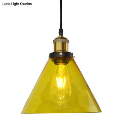 Yellow Glass Industrial Hanging Pendant Light for Living Room Ceiling