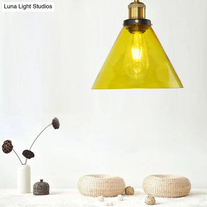 Yellow Glass Industrial Hanging Pendant Light for Living Room Ceiling