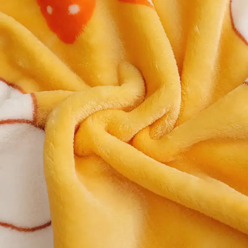 Yellow and gray bunny cartoon flannel blanket with orange and white plush character prints for cozy decorbites cartoon flannel use