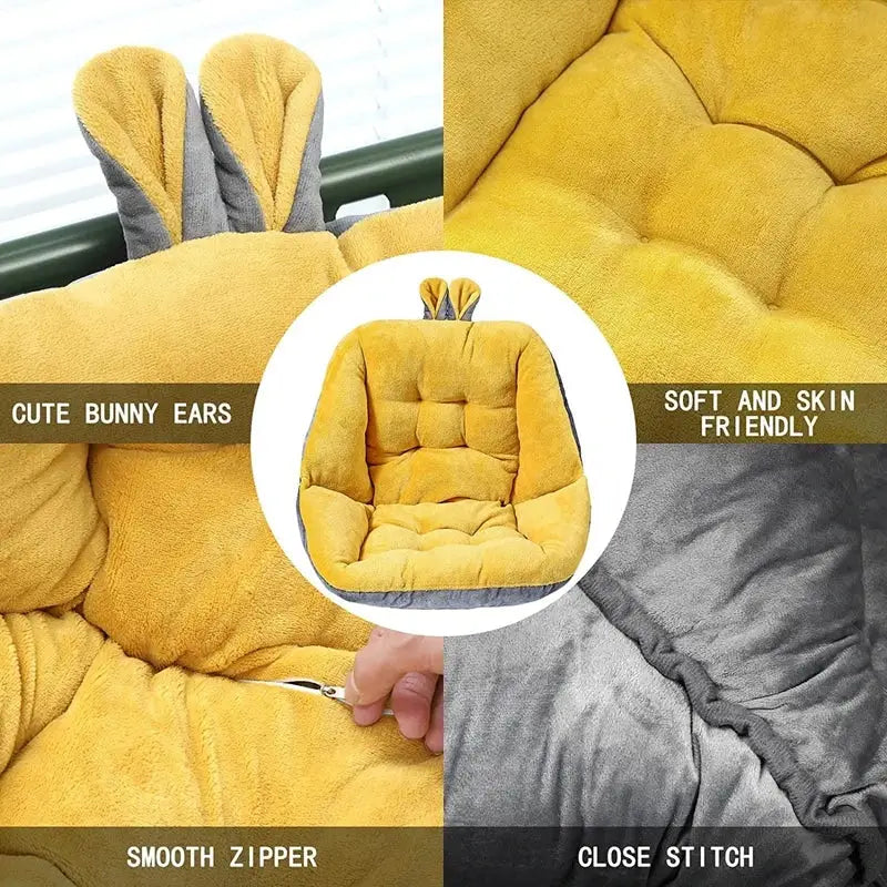 Yellow and gray tufted plush bunny chair cushion made of decorbites cartoon velvet for bedroom back support