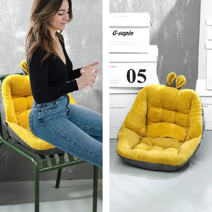 Yellow plush bee-shaped cartoon velvet chair cushion with gray base and antennae for bedroom back support decorbites chair cushion