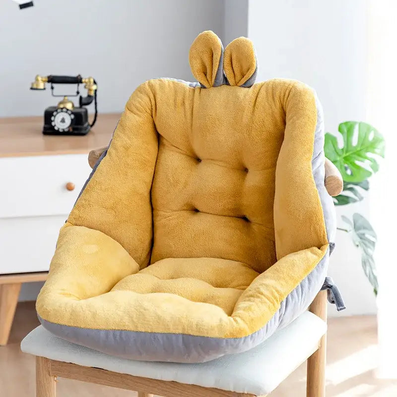 Yellow and gray plush bunny cartoon velvet chair cushion with tufted design for bedroom back support by decorbites cartoon velvet