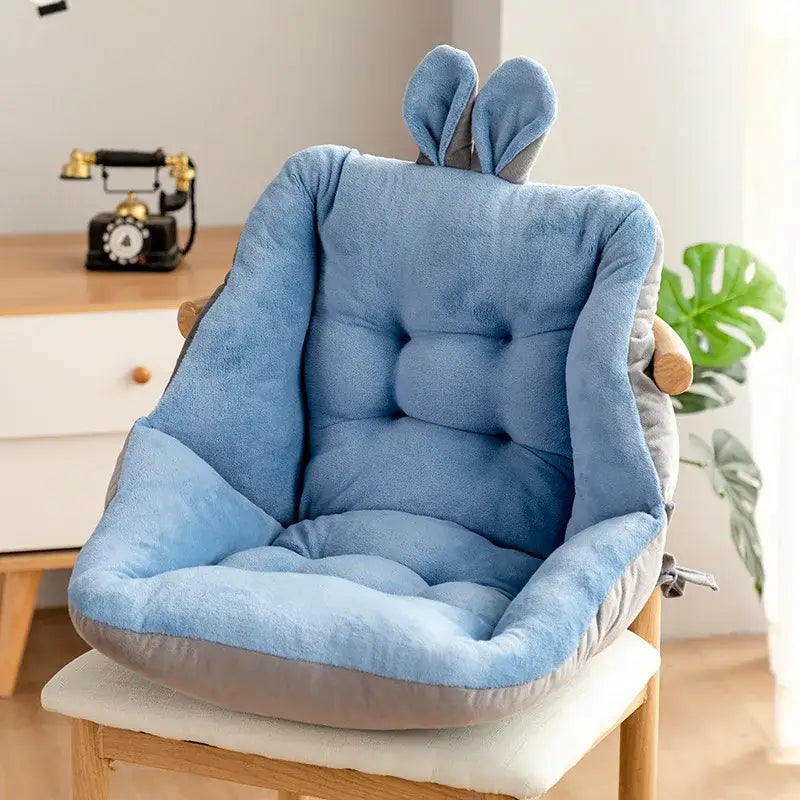 Blue plush bunny ear cartoon velvet chair cushion with tufted design and gray trim for decorbites cartoon velvet chair