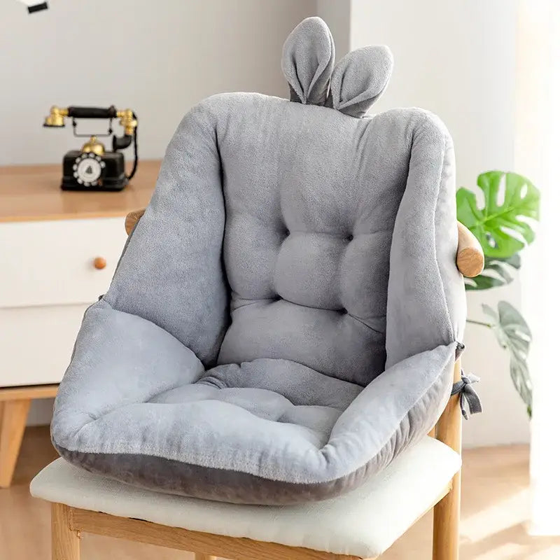 Gray plush bunny ear chair cushion with tufted design in soft fabric for decorbites cartoon velvet chair support