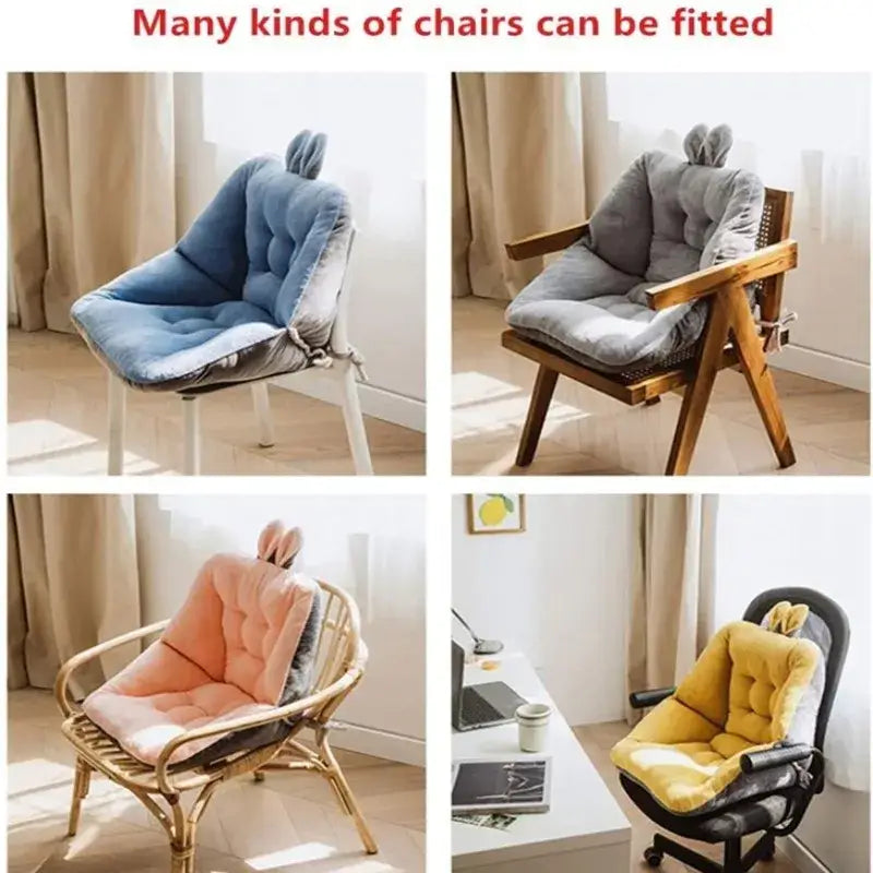 Yellow and gray plush bunny ear chair cushion with tufted decorbites cartoon velvet for bedroom back support