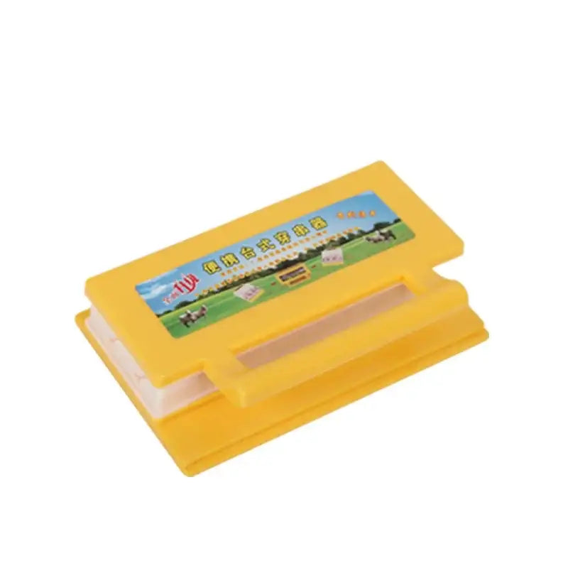 Yellow plastic bag clip with colorful farm label for yellow and green bbq meat skewer maker kitchen kebab tool