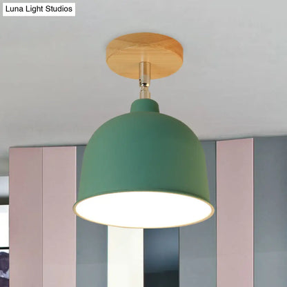 DecorBites™ DecorBites™ Yellow/Green Metallic Dome Shade Semi-Flush Ceiling Light for Bedroom