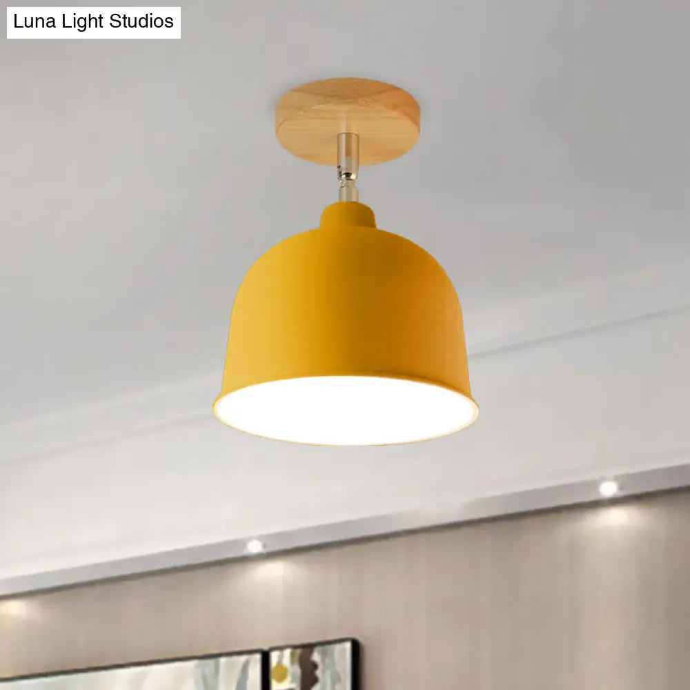 DecorBites™ DecorBites™ Yellow/Green Metallic Dome Shade Semi-Flush Ceiling Light for Bedroom