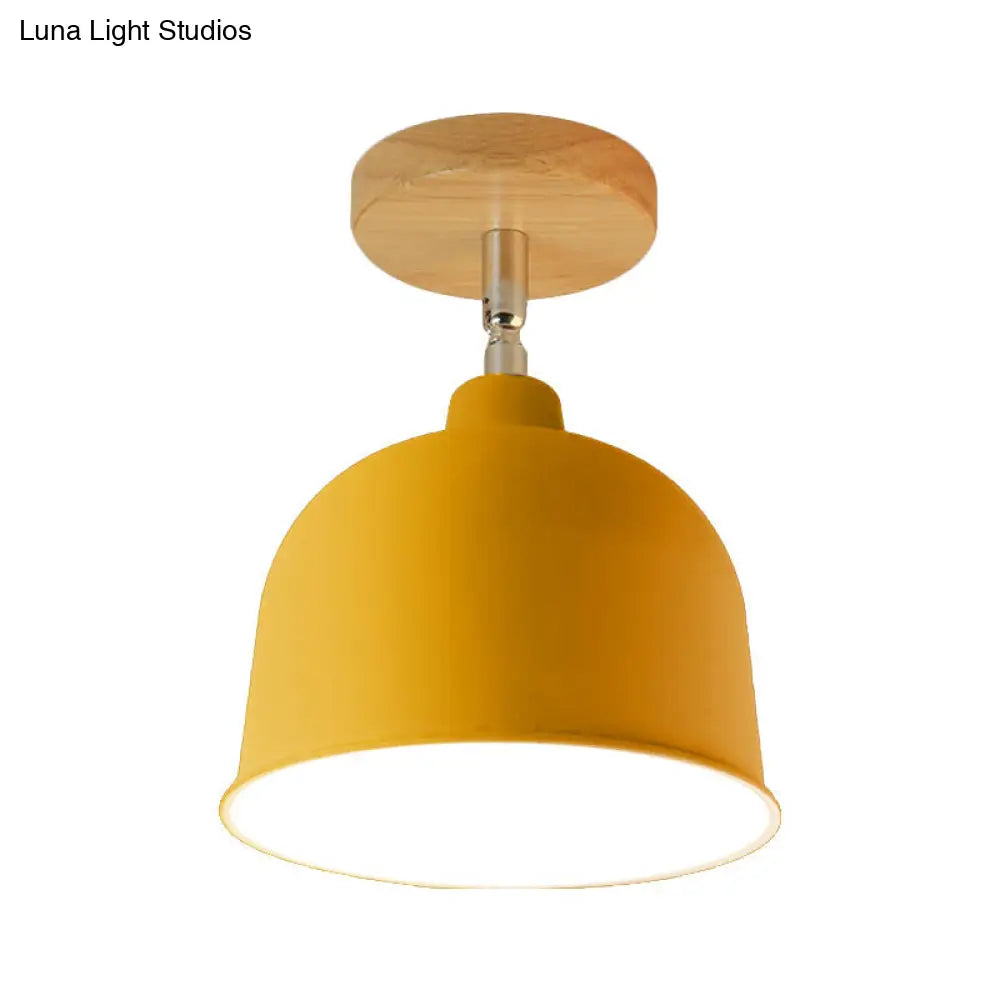 DecorBites™ DecorBites™ Yellow/Green Metallic Dome Shade Semi-Flush Ceiling Light for Bedroom