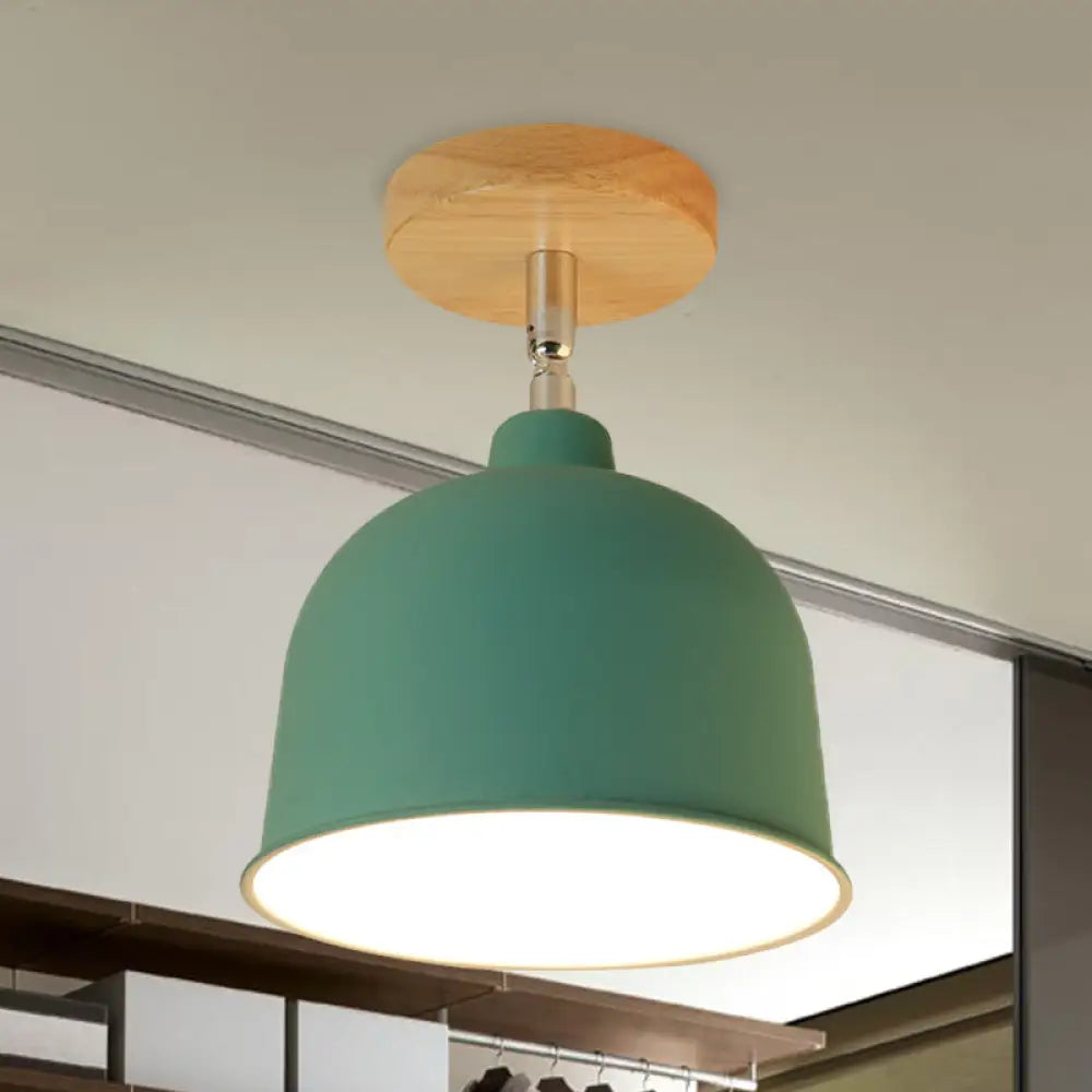 DecorBites™ DecorBites™ Yellow/Green Metallic Dome Shade Semi-Flush Ceiling Light for Bedroom