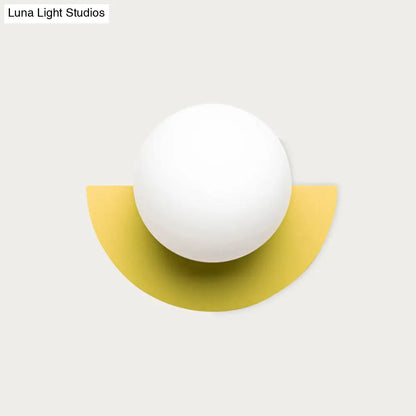 DecorBites™ DecorBites™ Yellow Half Round Wall Lamp Macaron 1 Bulb Iron Sconce with Opal Glass Shade
