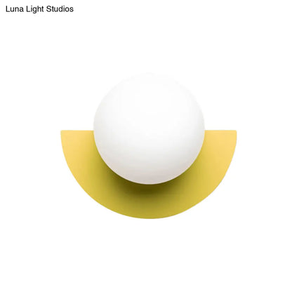 DecorBites™ DecorBites™ Yellow Half Round Wall Lamp Macaron 1 Bulb Iron Sconce with Opal Glass Shade