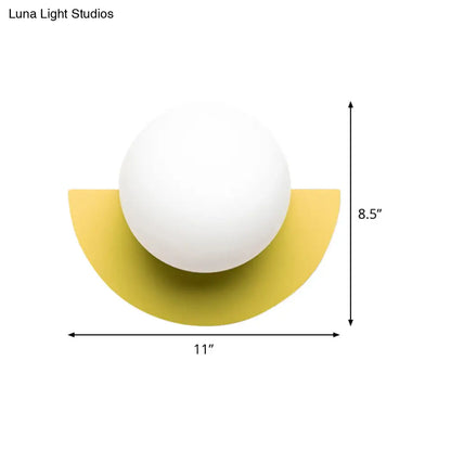 DecorBites™ DecorBites™ Yellow Half Round Wall Lamp Macaron 1 Bulb Iron Sconce with Opal Glass Shade