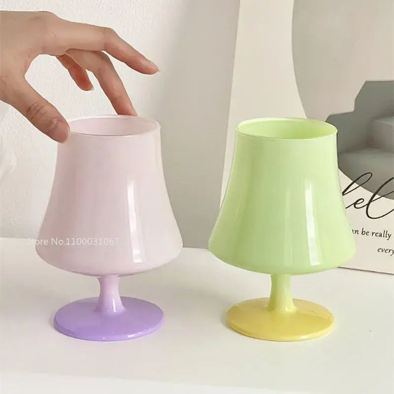 Pastel pink and green plastic gem champagne coupe glasses with matching stems for decorbites gem champagne set dining room