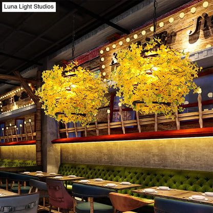 Yellow Metal LED Pendant Light for Restaurants - Industrial Blossom Style