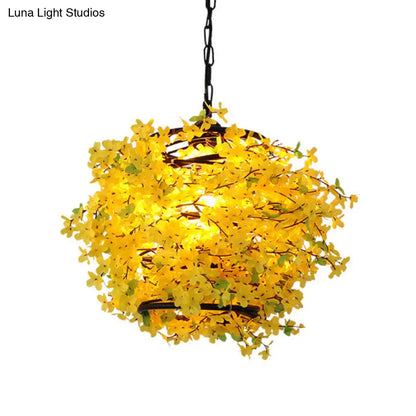 Yellow Metal LED Pendant Light for Restaurants - Industrial Blossom Style