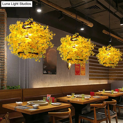 Yellow Metal LED Pendant Light for Restaurants - Industrial Blossom Style