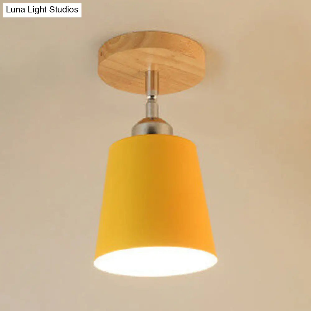 DecorBites™ DecorBites™ Yellow/Pink Macaron Metal Semi-Flush Bedroom Ceiling Light with Tapered Design & 1 Bulb