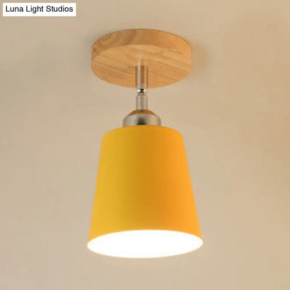 DecorBites™ DecorBites™ Yellow/Pink Macaron Metal Semi-Flush Bedroom Ceiling Light with Tapered Design & 1 Bulb