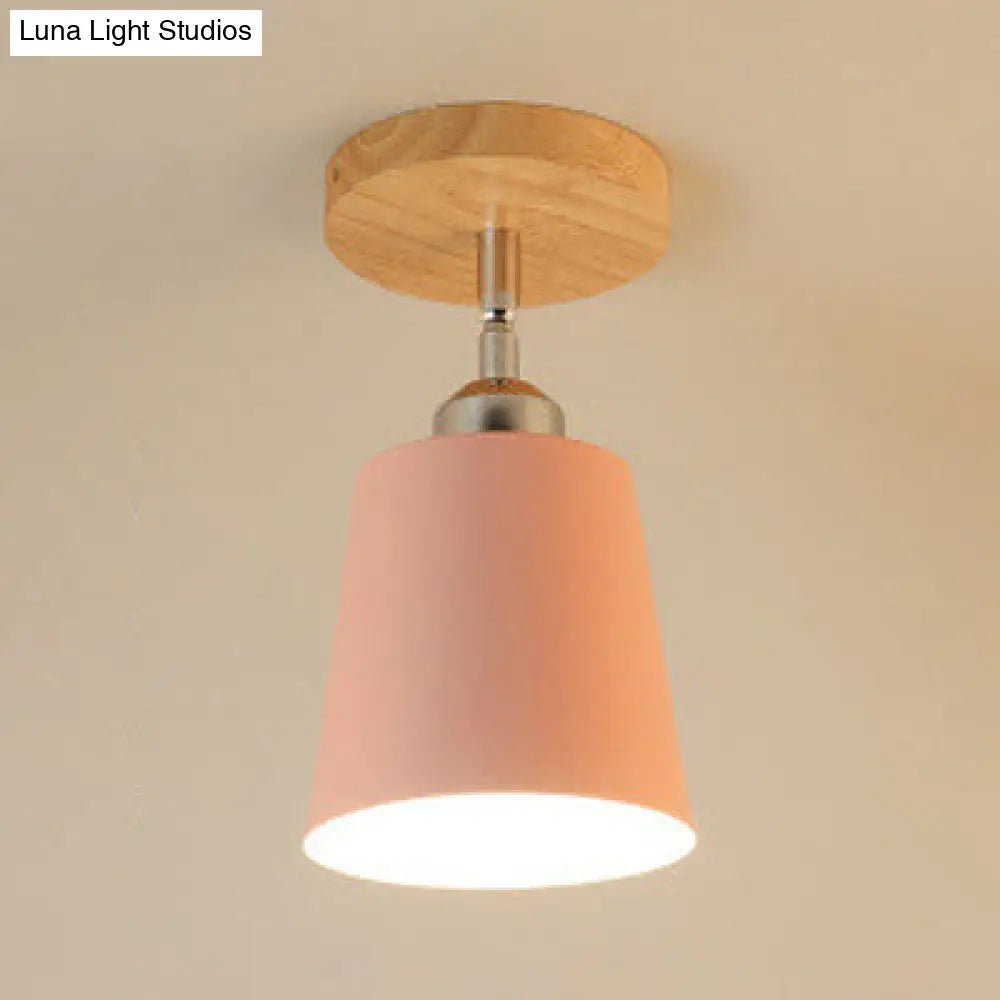 DecorBites™ DecorBites™ Yellow/Pink Macaron Metal Semi-Flush Bedroom Ceiling Light with Tapered Design & 1 Bulb