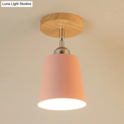 DecorBites™ DecorBites™ Yellow/Pink Macaron Metal Semi-Flush Bedroom Ceiling Light with Tapered Design & 1 Bulb