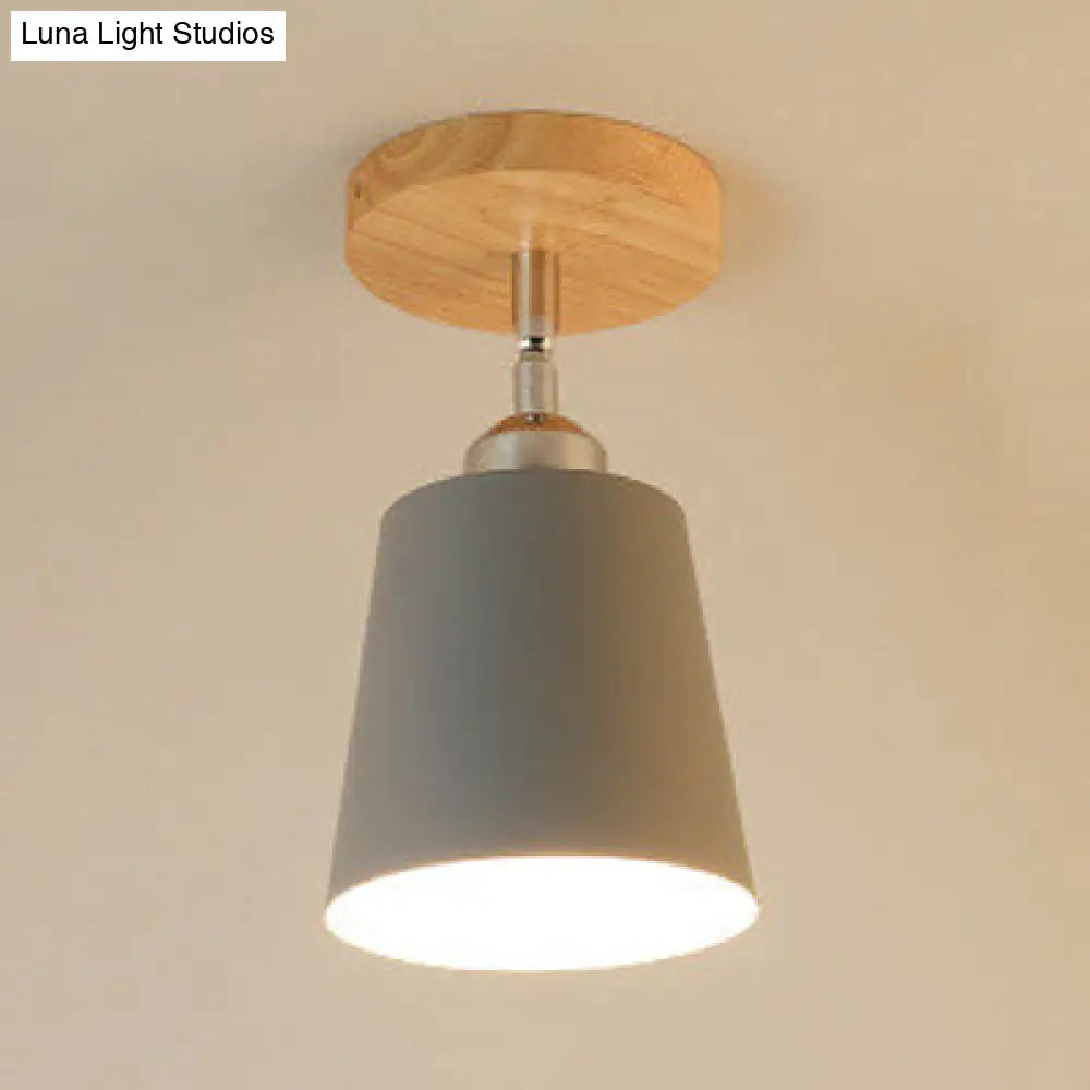 DecorBites™ DecorBites™ Yellow/Pink Macaron Metal Semi-Flush Bedroom Ceiling Light with Tapered Design & 1 Bulb