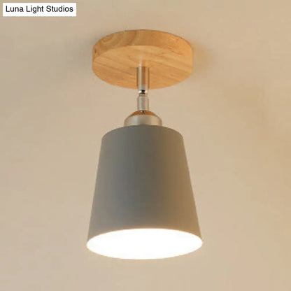 DecorBites™ DecorBites™ Yellow/Pink Macaron Metal Semi-Flush Bedroom Ceiling Light with Tapered Design & 1 Bulb