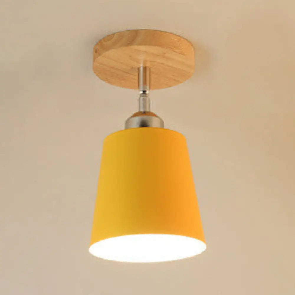 DecorBites™ DecorBites™ Yellow/Pink Macaron Metal Semi-Flush Bedroom Ceiling Light with Tapered Design & 1 Bulb