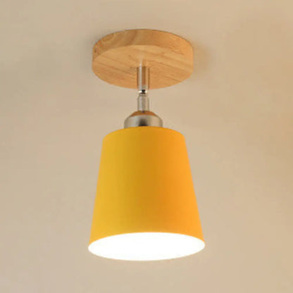 DecorBites™ DecorBites™ Yellow/Pink Macaron Metal Semi-Flush Bedroom Ceiling Light with Tapered Design & 1 Bulb
