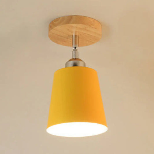 DecorBites™ DecorBites™ Yellow/Pink Macaron Metal Semi-Flush Bedroom Ceiling Light with Tapered Design & 1 Bulb
