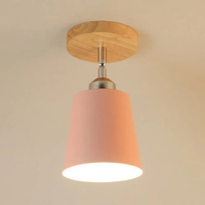DecorBites™ DecorBites™ Yellow/Pink Macaron Metal Semi-Flush Bedroom Ceiling Light with Tapered Design & 1 Bulb