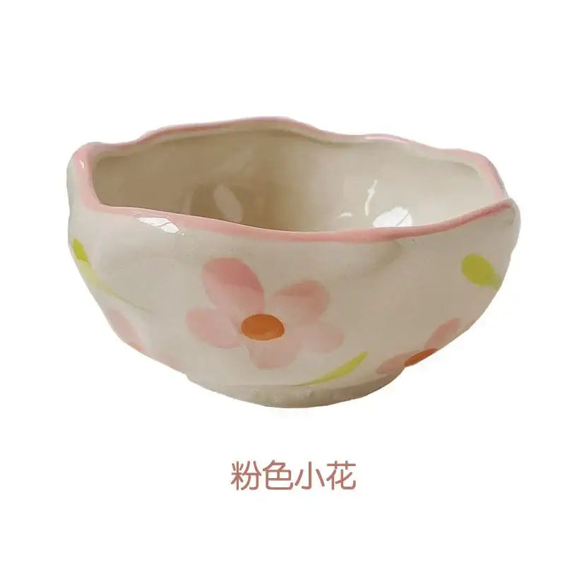 Delicate decorbites ceramic salad bowl with scalloped edge and pink floral design for dining room kitchen use