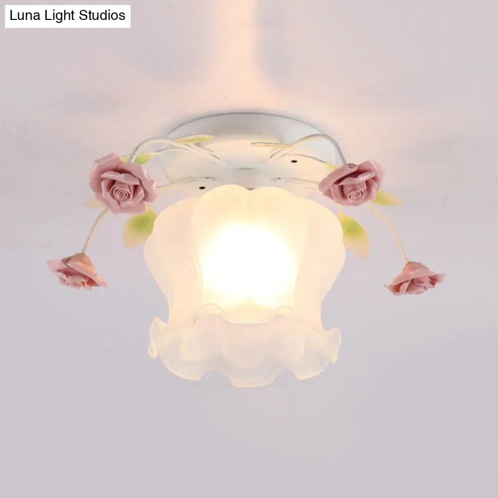 DecorBites™ DecorBites™ Yellow-Pink/White-Pink Flowerbud Cream Matte Glass Semi Flush Mount Ceiling Light for Corridors